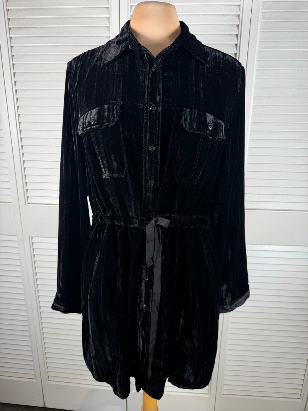 Coldwater Creek Black Velvet Silk Blend Tunic Shirt Dress Petite Large 14/16